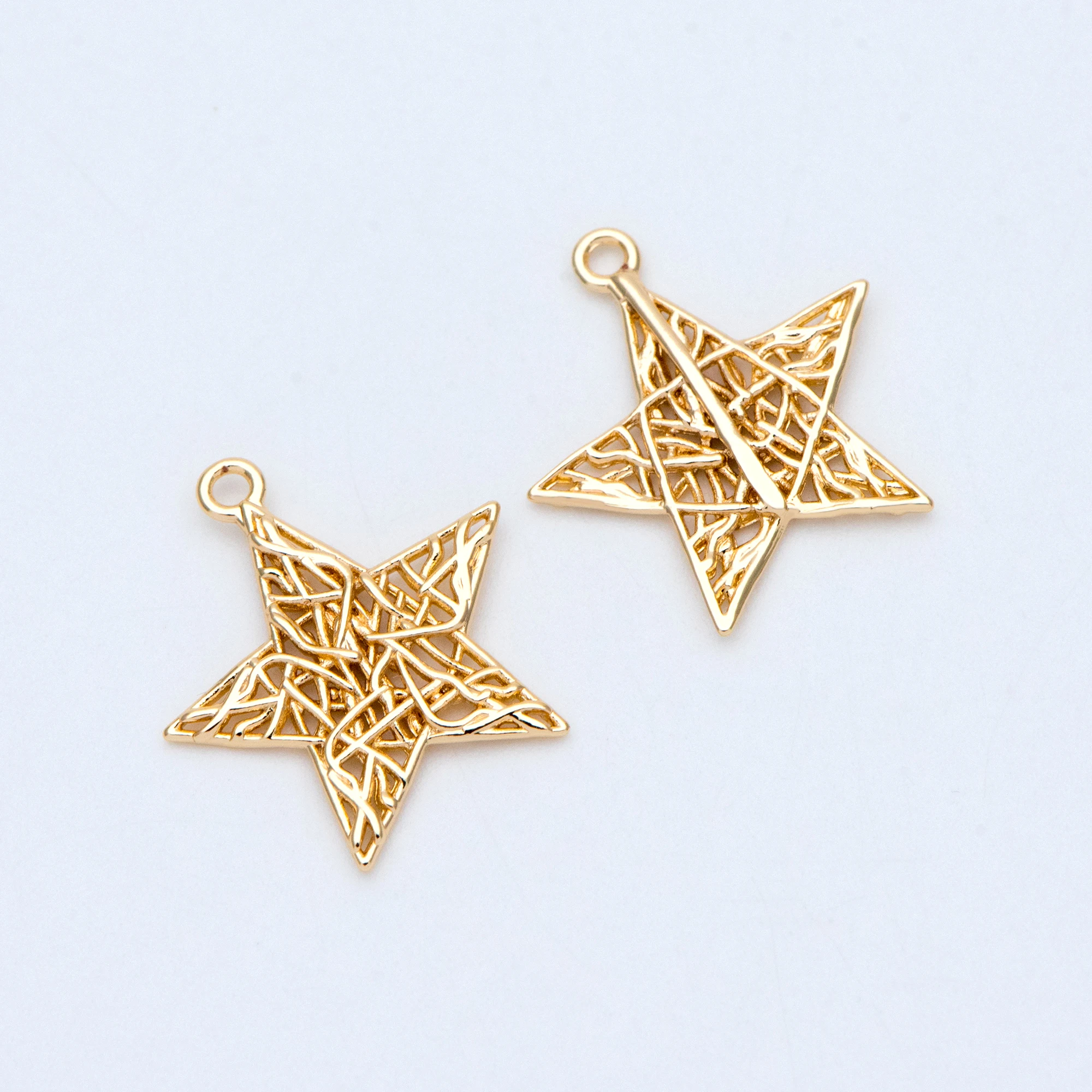 

10 шт., позолоченные филигранные подвески в виде звезд, 20x18 мм, позолоченные латунные подвески в виде звезд (искусственные)