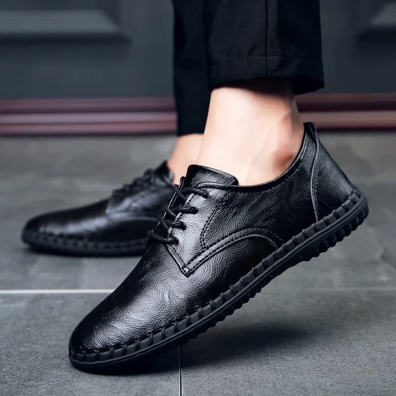 Кроссовки мужские резиновые повседневная обувь Прошитые натуральная кожа