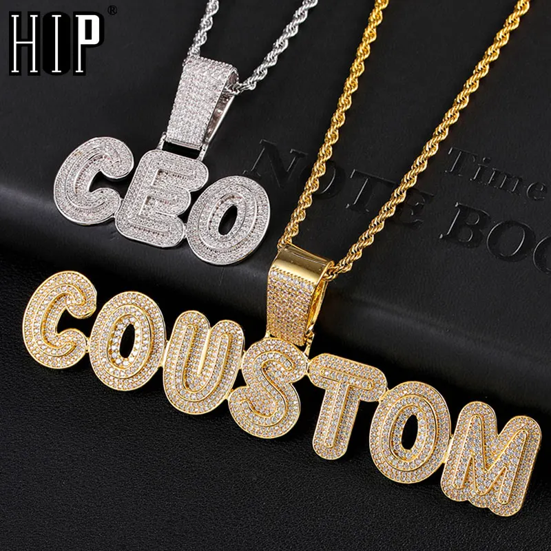 

Hip Hop 2 Layered 3D Custom Name Cubic Zirconia Iced Bubble Letters Chain Pendants & Necklaces For Men Jewelry With Solid Back