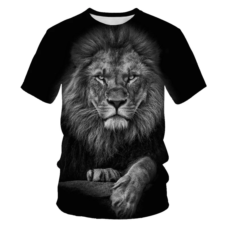 

2021 Summer New Fashion Animal Print Tiger Lion King T-shirt Polyester Material Men's 3D Fun Pattern Top Short Sleeve