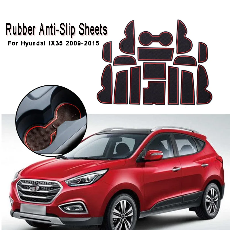 

16pcs Car Door Groove Slot Mat Interior Water Cup Rubber Anti-Slip Sheets Storage Holder for Hyundai IX35 2009-2015