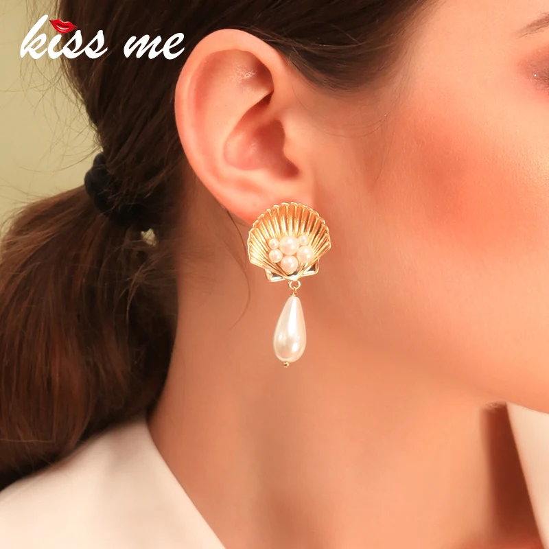 Kissme праздник океан Стиль двухцветная оболочка акриловая жемчужина серьги с