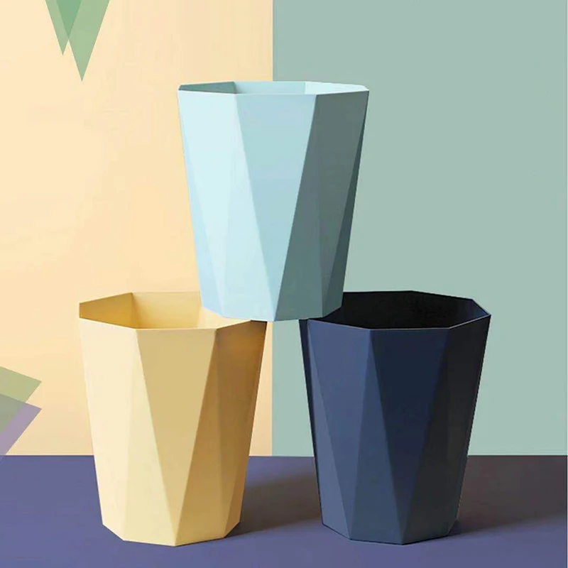 

Colorful Trash Bin Without Lid Household Living Room Bathroom Personality Plastic Waste Paper Basket Garbage Can For Bedroom