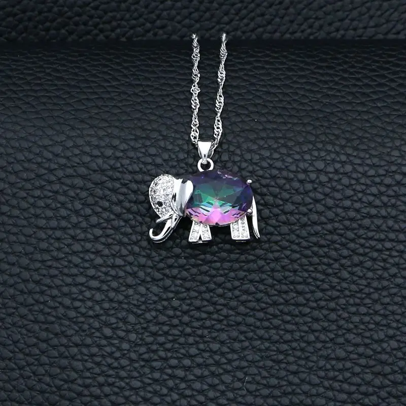 Elephant 925 Silver Jewelry Sets Mystic Rainbow Cubic Zirconia White Crystal Stud Earrings/Pendant/Necklace/Ring Set | Украшения и