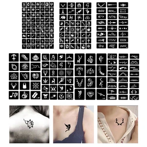 Многоразовая наклейка для татуировок, трафарет 204, временная татуировка из хны шт., поддельные татуировки для лица, тела, шаблон для татуировок, блестящая краска