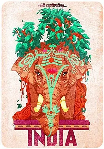 

Metal Tin Sign Indian Elephant Pub Outdoor Bar Retro Poster Home Kitchen Restaurant Wall Decor Signs 12x8inch