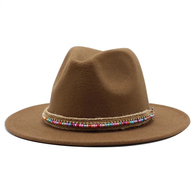 Seioum  Men Women Wide Brim Wool Felt Fedora Panama Hat with Belt Buckle Jazz Trilby Cap Party Formal Top Hat In White,black