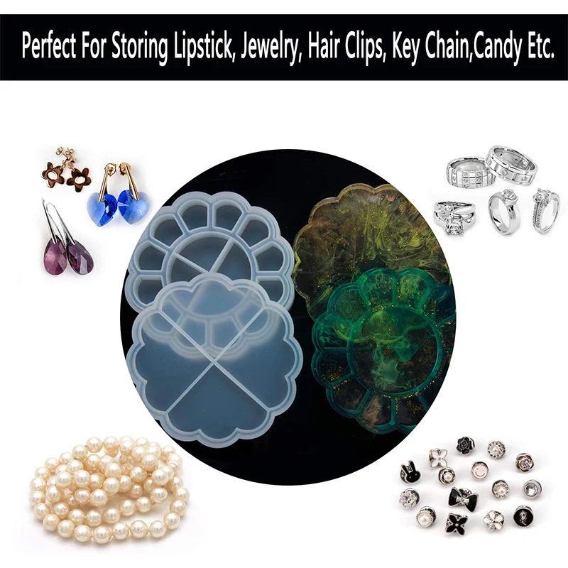 

4 Pack Box Resin Molds Silicone Jewelry Box Molds with Heart Resin Molds, 12-Slot/Flower/Hexagon Box Molds