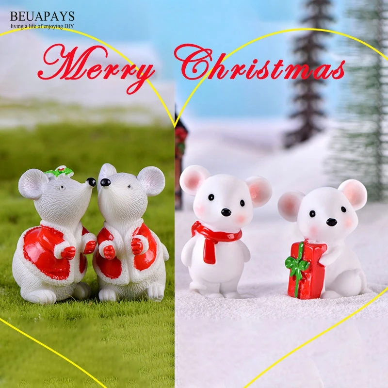 4 шт./компл. Новогодний подарок на Рождество Милая мышь статуэтки миниатюрные
