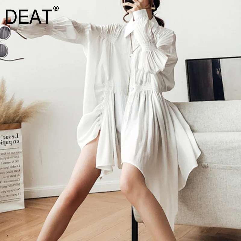 Женская Асимметричная рубашка DEAT повседневная Однотонная с отложным воротником