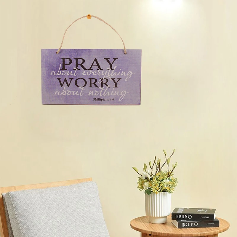 

Pray About Everything Wooden Sign Decor Hanging Tag Wood Letter Board Plaque Home Wall Art Decoration Supplies with Rope 25x14CM