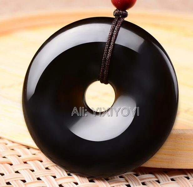 Прямая поставка китайский натуральный черный обсидиан резные полые круглые