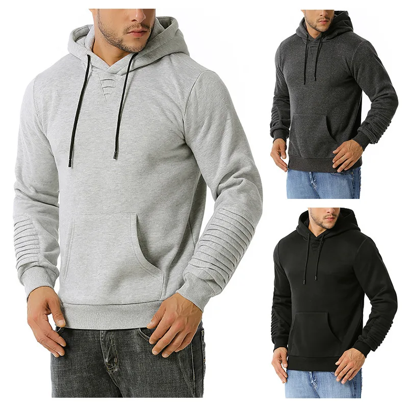 

Autumn Winter New Men's Hoodies Solid Big Pocket Long Sleeve Hooded Stretchy Breathable Casual Male Pullover