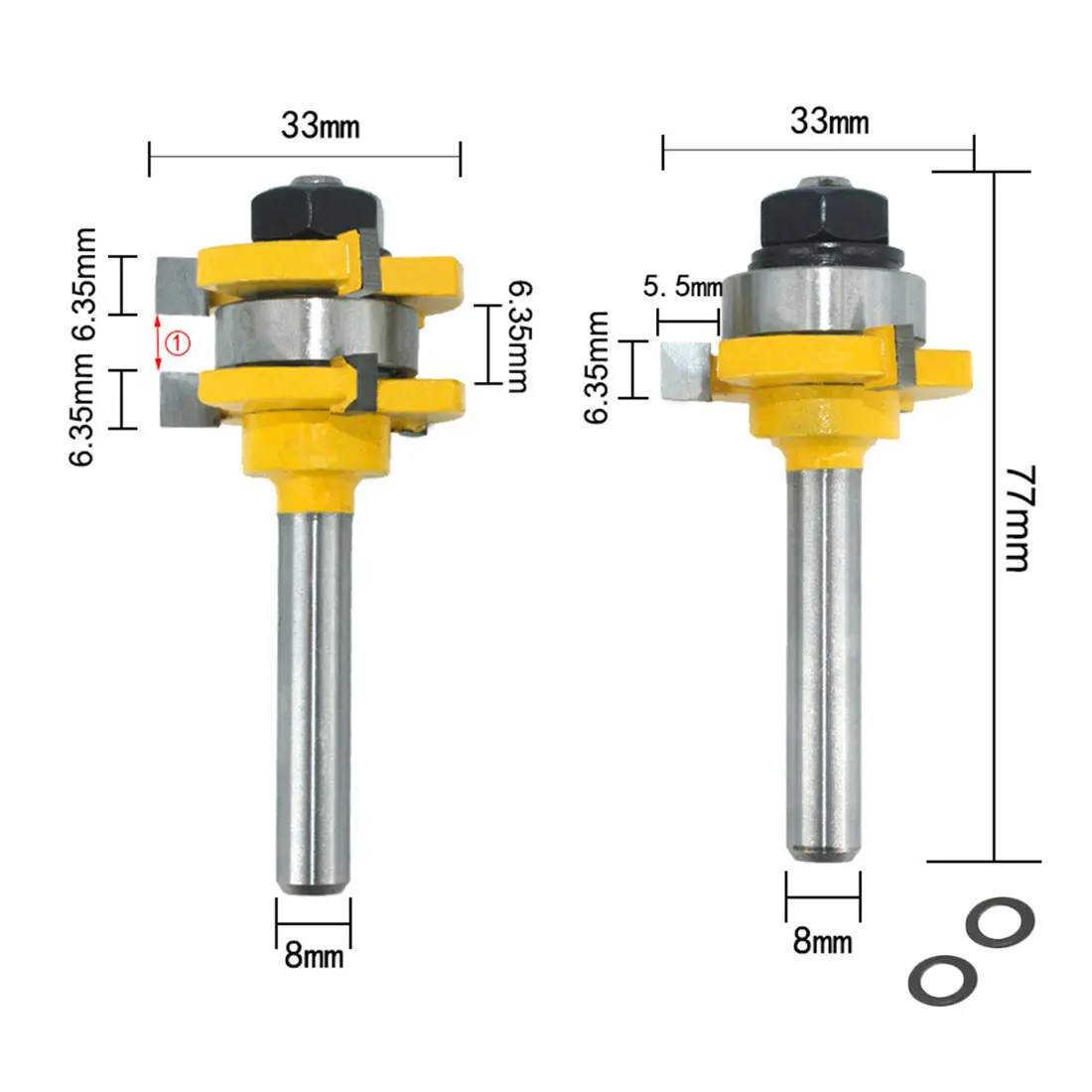 

2 pc 8mm Shank high quality Tongue & Groove Joint Assembly Router Bit Set 3/4" Stock Wood Cutting Tool T-Slot