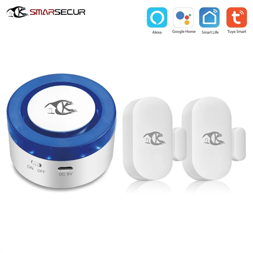 Tuya Powered Smart Home Security Wifi Alarm Siren With Door/Windows Sendor Smart Life APP Voice Control Wireless Alarm System