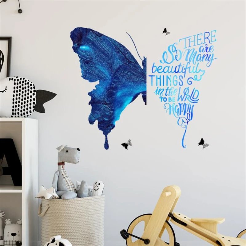 Фото Синяя фэнтезийная Настенная Наклейка в виде бабочки настенное украшение для