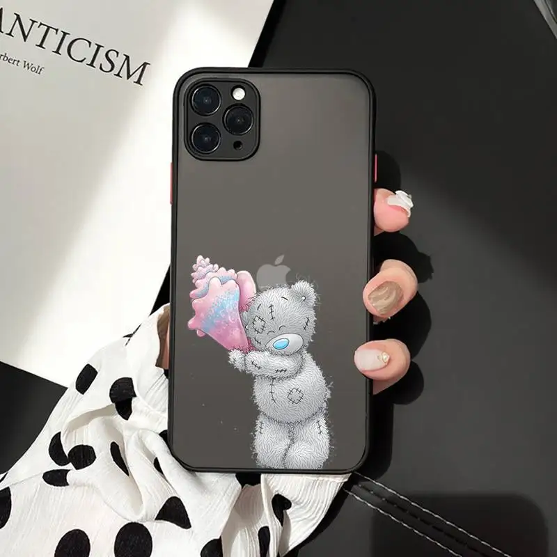 

Lovely Teddy bear Phone Cases Matte Transparent for iPhone 7 8 11 12 s mini pro X XS XR MAX Plus cover funda
