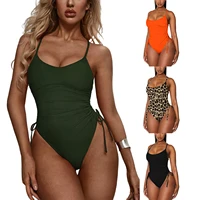 2021 newest summer fashionable women casual swimsuit u shape collar sleeveless pleated army green orange khaki black