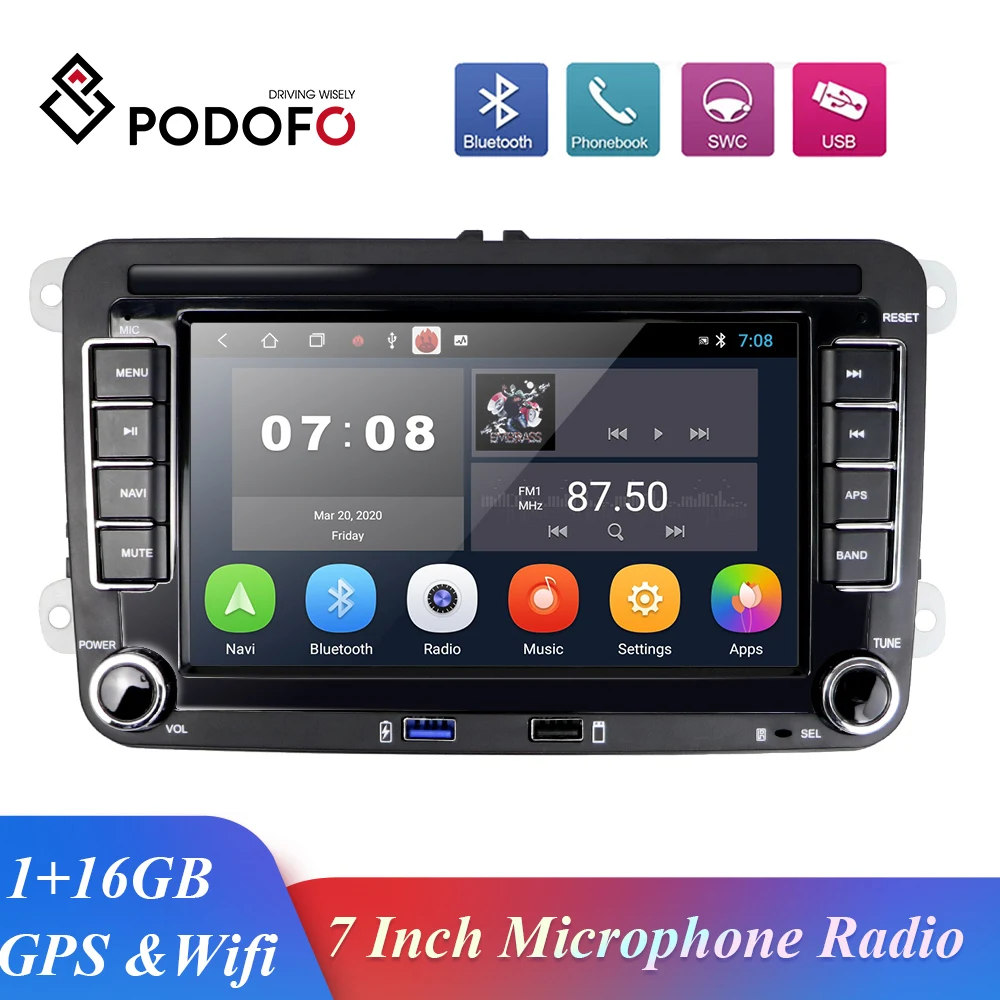 

Автомобильный мультимедийный плеер Podofo, плеер на Android 10,0, с GPS, Wi-Fi, для Volkswagen Golf/Polo/Tiguan/Passat/b7/b6/SEAT/leon/Skoda/Octavia, типоразмер 2 Din