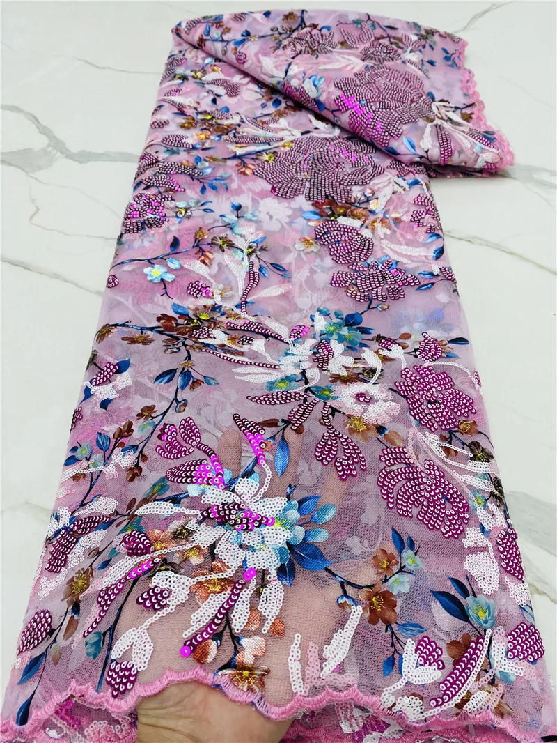 

PGC African Lace Fabric 2022 High Quality Lace Material Latest Nigerian French Sequins Lace Fabric For Party Dress YA4673B-7