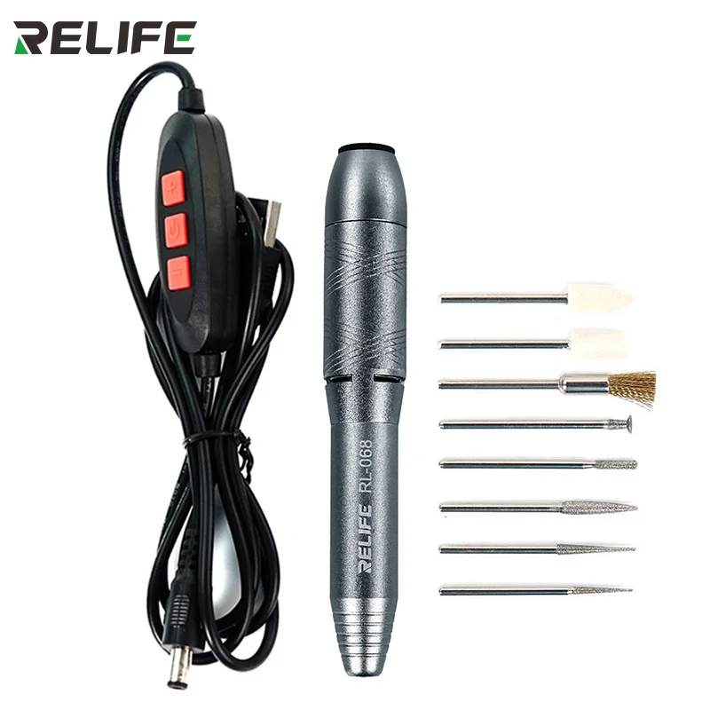 

RELIFE RL-068Mini Speed Control Multifunctional Polishing Sharpening Pen Chip ic Polishing Face Dot Matrix With 8 Grinding Heads