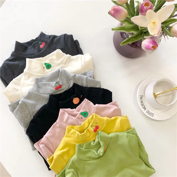 Осень-зима 2019 футболки с высоким воротником и принтом фруктов для мальчиков