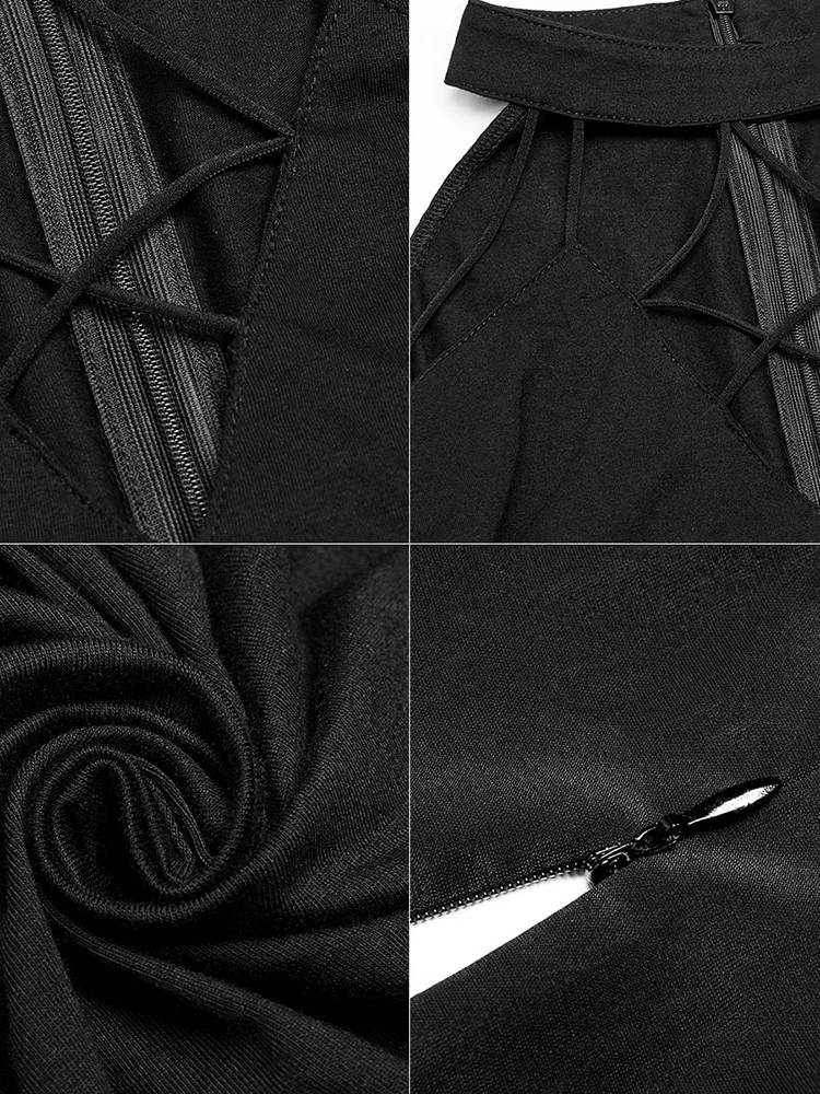 Черное мини платье на бретельках в стиле панк для девушек Клубная одежда