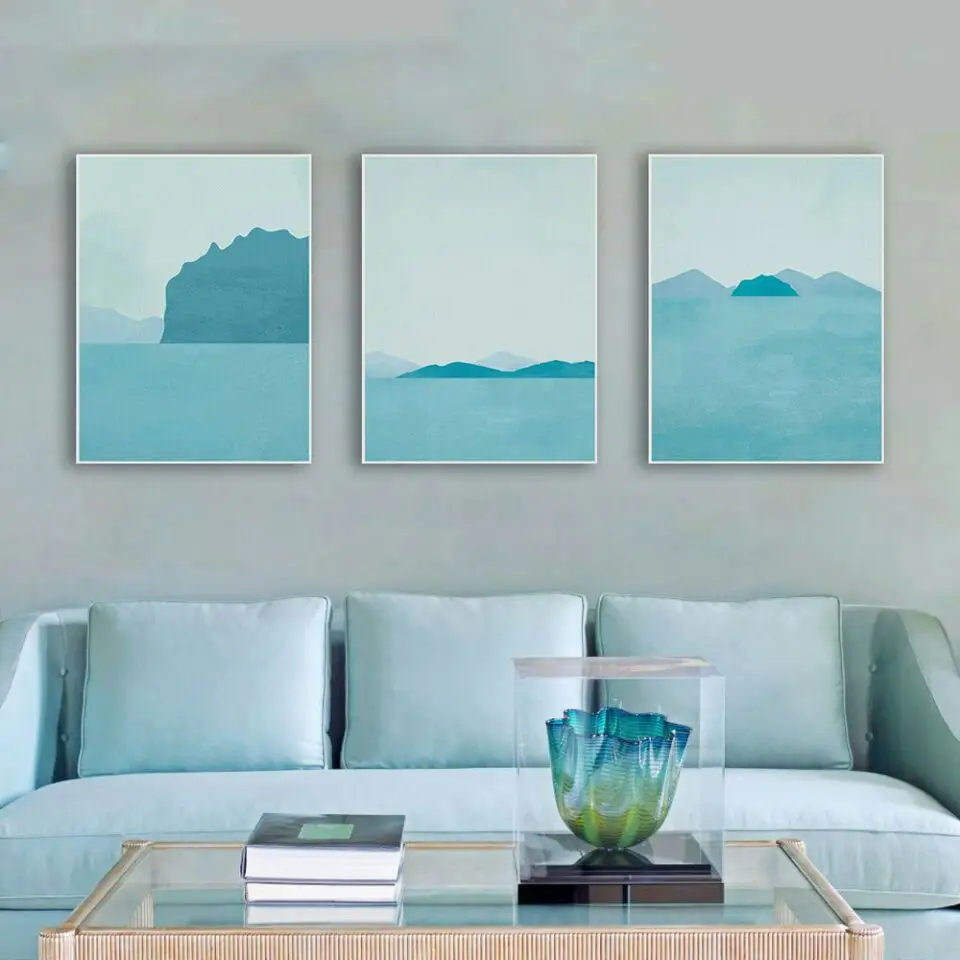 Скандинавская Современная чистая синяя художественная абстрактная | Картины, постеры -4000563964022