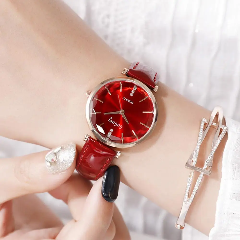 Наручные часы для женщин 2019 роскошные блестящие красные кожаные женские под