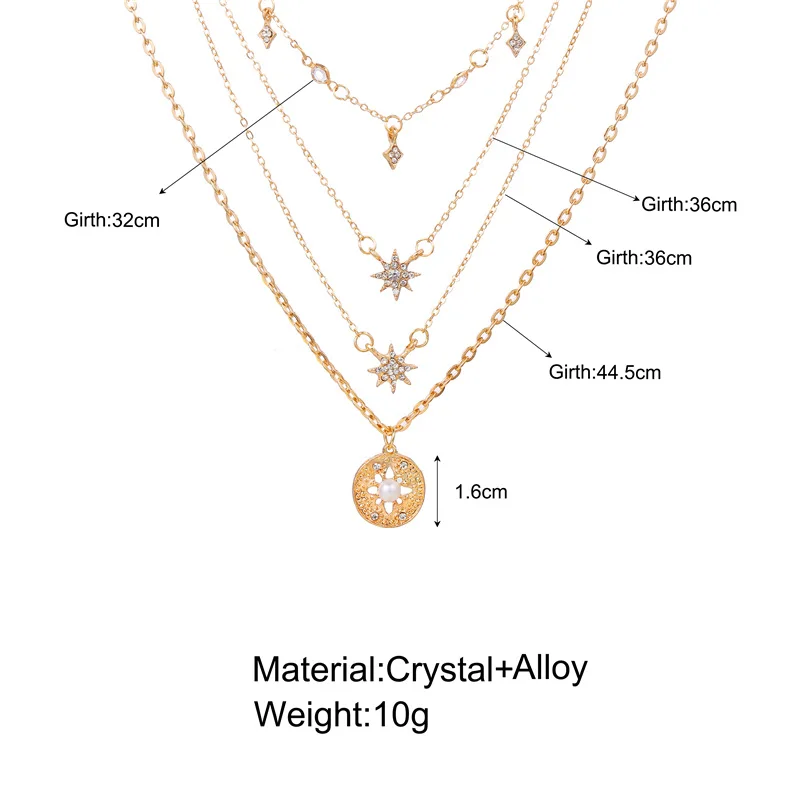 

IF ME Vintage Multilayers Crystal Star Coin Necklaces for Women Bohemian Gold Color Chain Pendant Necklace Fashion Jewelry New