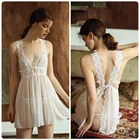 Летняя одежда для сна на бретельках, платье, женское нижнее белье, атласное нижнее белье, кружевная пикантная Ночная рубашка на бретельках с вышивкой и V-образным вырезом, шелковые ночные рубашки