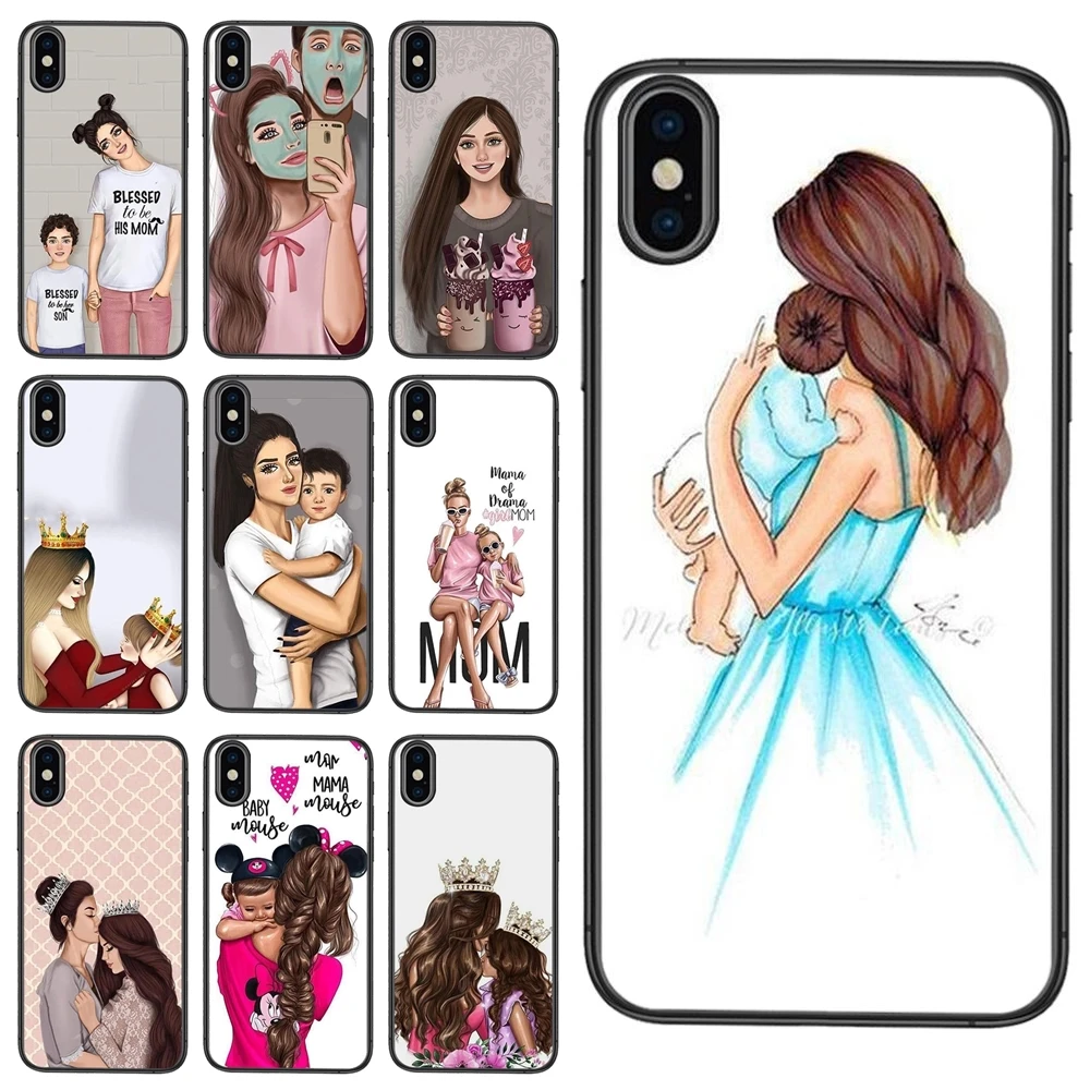 Черная Премиум картина Funda модные черные коричневые волосы мамы девочки королевы