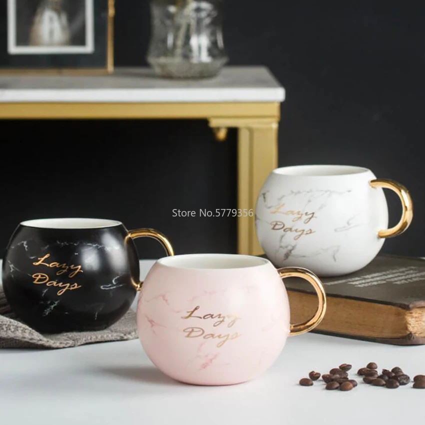 Coffee Cup Printed Gold 530ML Women Male Marble Ceramic Milk Drink Novelty Gift Practical Good-looking | Дом и сад