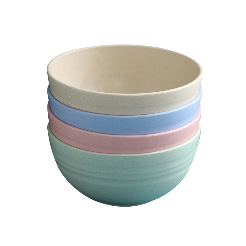 

5pcs Large Capacity Bowl Sets Single Fall Proof Household 6-inch Large Wheat Straw Plastic Bowl Lovely Soup Noodles Rice Bowl