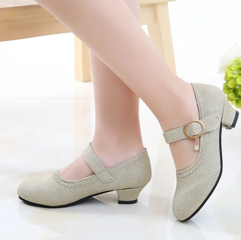 Детская обувь для девочек в стиле принцессы Стразы кожаные туфли платье старших