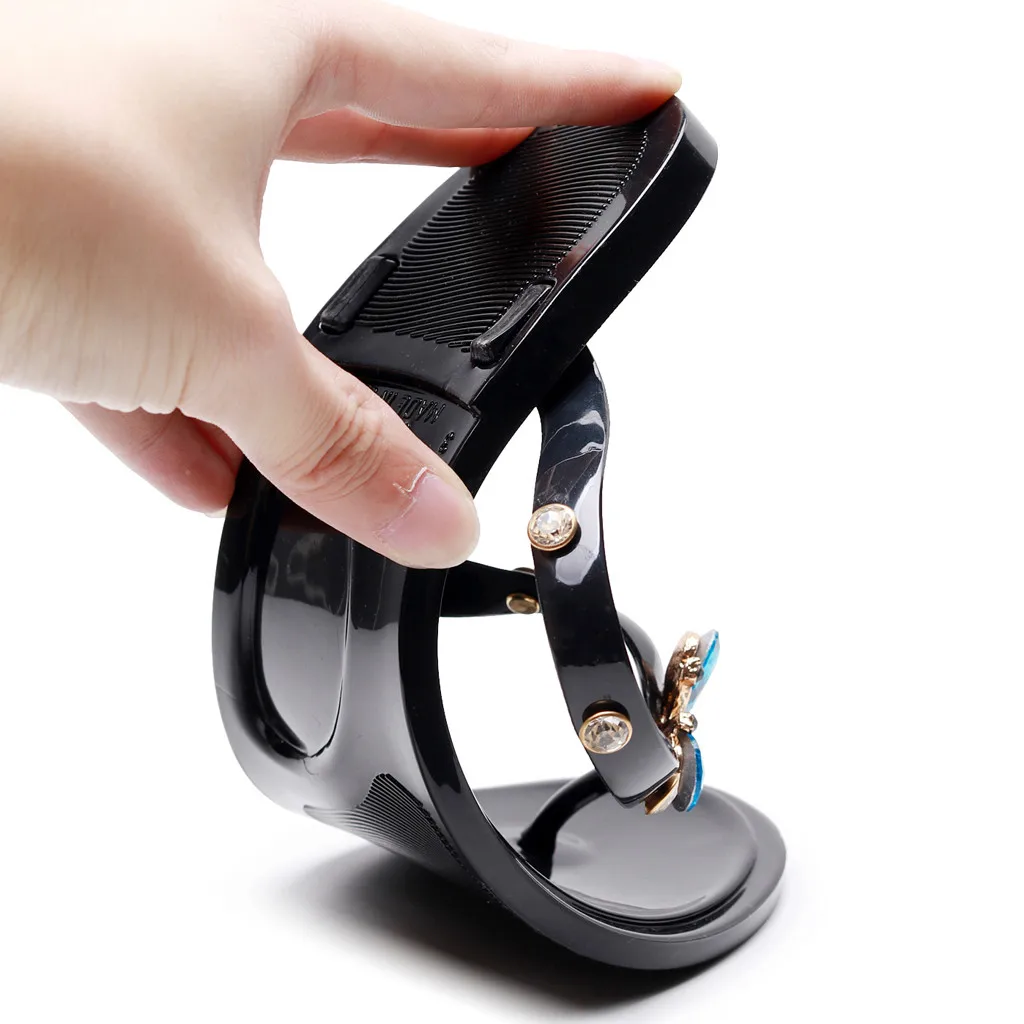 Женские Летние вьетнамки большого размера Шлепанцы со стразами и бабочками