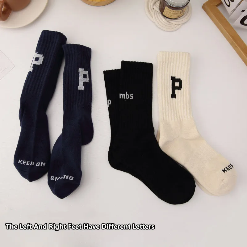 8Pieces=4Pairs/Lot Quality Mens Socks Combed Cotton Cozy Breathable Absorb Autumn Winter Socks Fashion Letter Sports Socks Male