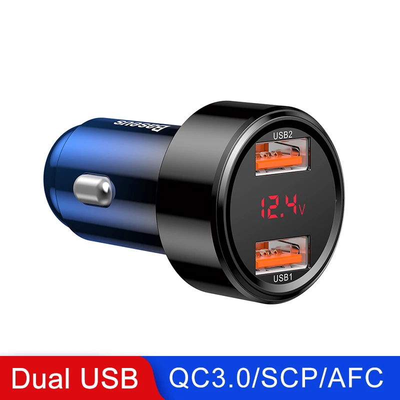 Blue USB and USB Baseus быстрое автомобильное зарядное устройство 6A 45 Вт двойной usb type C Зарядка для IPhone X 8 XS Max Xiaomi samsung huawei телефон Автомобильная Быстрая зарядка - Название цвета: Blue USB and USB