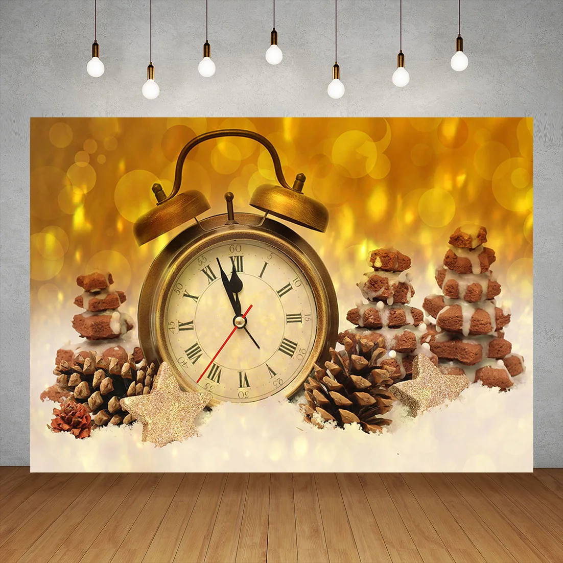 

Рождественский фон для фотосъемки Зимний снег желтые блестки часы Дети Портрет ребенок фотостудия фон для фотосъемки