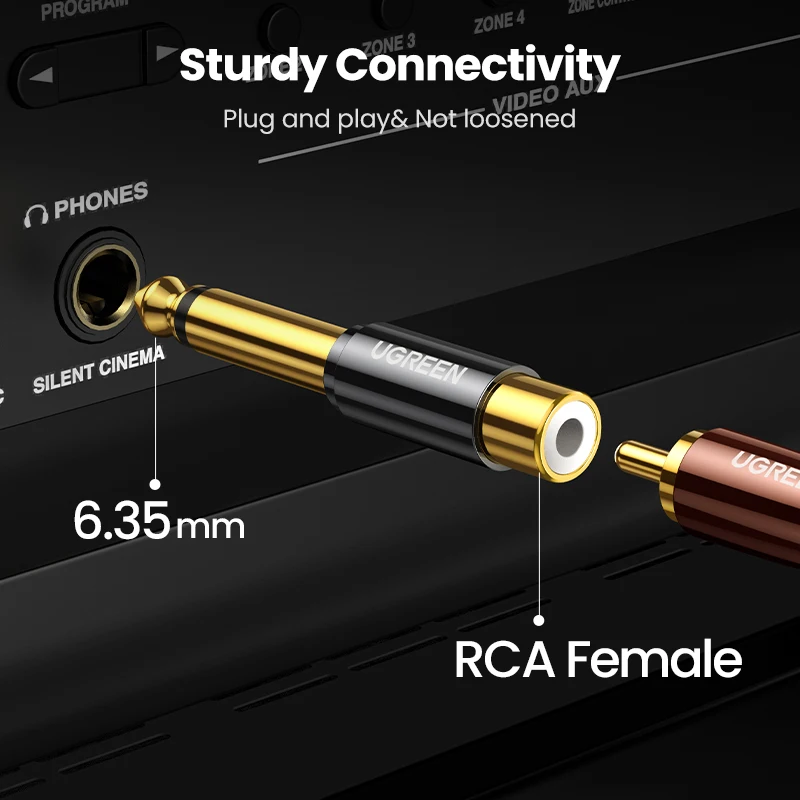 Адаптер UGREEN RCA 6 5 мм 35 1/4 позолоченный чистая медь штекер разъем TS моно адаптер