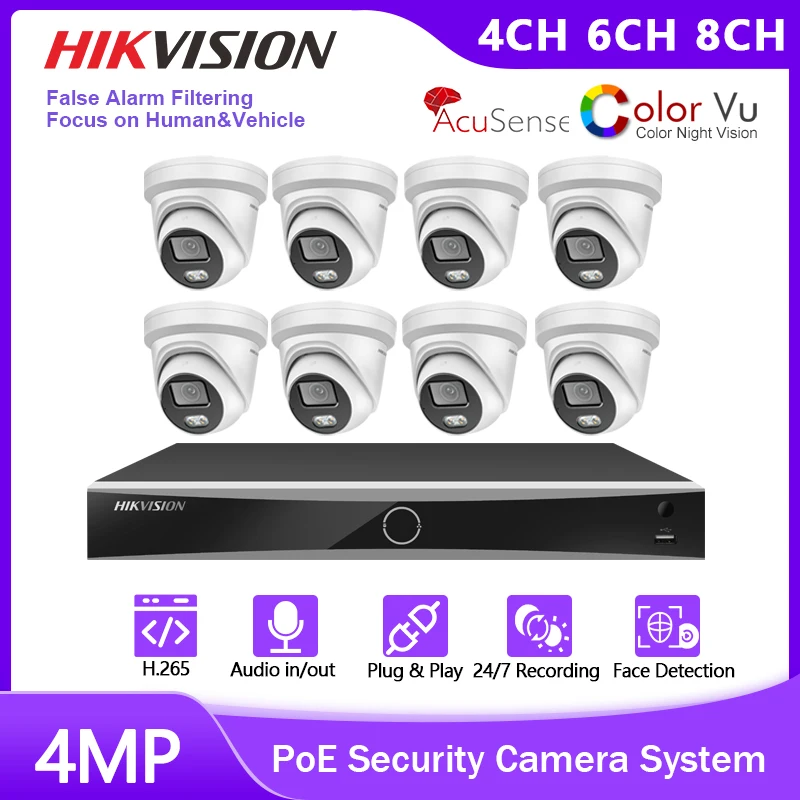 

Hikvision Acusense Full Color Monitoring Systems with Audio DS-2CD2347G2-LU NVR DS-7608NXI-I2/8P PoE Home Camera Security IP Kit