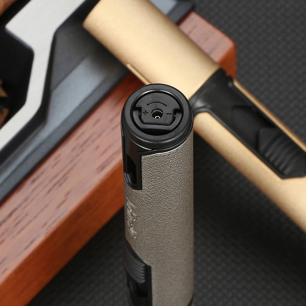 

LUBINSKI Striped Metal 1 Jet Blue Flame Torch Lighter Portable Windproof Butane Gas Cigar Lighter Gadgets Gift Box Packaging