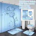 Романтический набор нескользящих ковриков для ванной комнаты с водными цветами, прочная водонепроницаемая занавеска для душа, набор ковриков с подставкой, крышка для унитаза, коврик для ванной