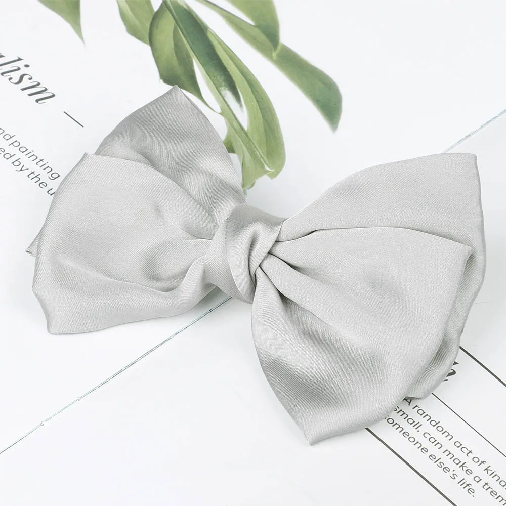 Levao, большой бант для волос, заколки для волос, атлас/бархат, банты, заколки для волос для девочек, аксессуары для волос для женщин, заколки для волос, Шпилька-бант - Цвет: Satin Grey