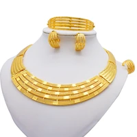 african 24k gold color jewelry sets for women dubai bridal wedding gifts choker necklace bracelet earrings ring jewellery set