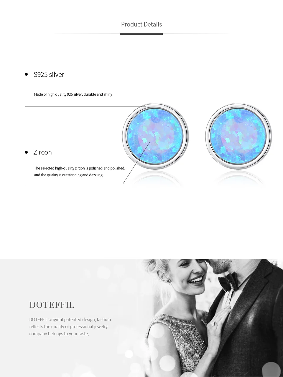DOTEFFIL, Настоящее серебро 925, яркие круглые серьги-гвоздики с опалом для женщин, три цвета, для девушек, для свиданий, вечерние 925, серьги, ювелирные изделия, подарки
