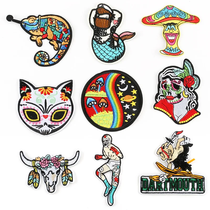 

Mushroom cat lizard boxing DIY Cartoon Badges Clothe Embroidery Patch Applique Ironing Clothing Sewing Supplies Decorative