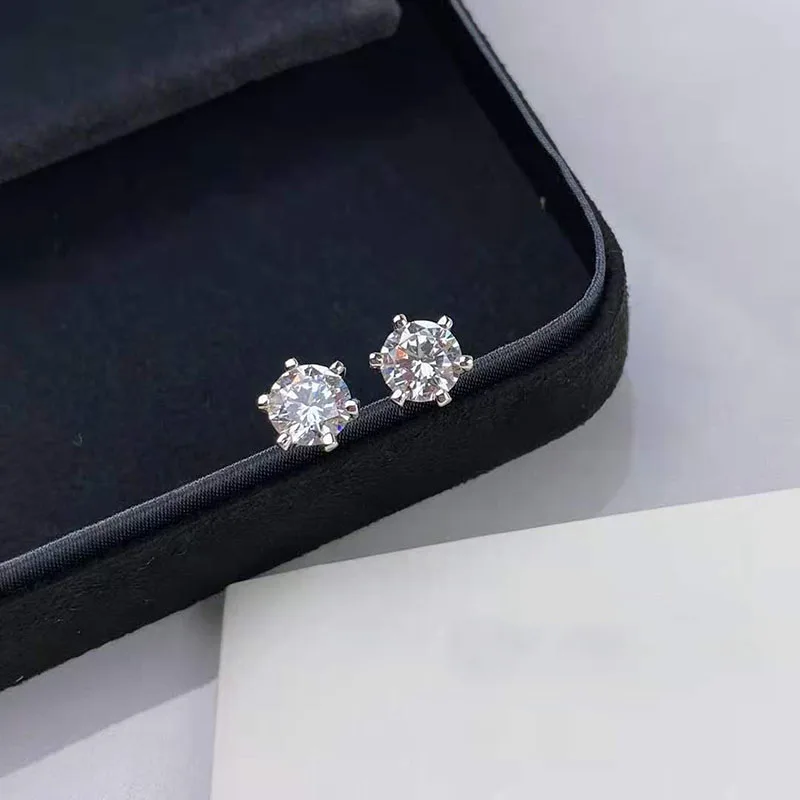 

High-end female elegant noble fashion S925 sterling silver six-claw zircon earrings brand high-quality jewelry logo gift