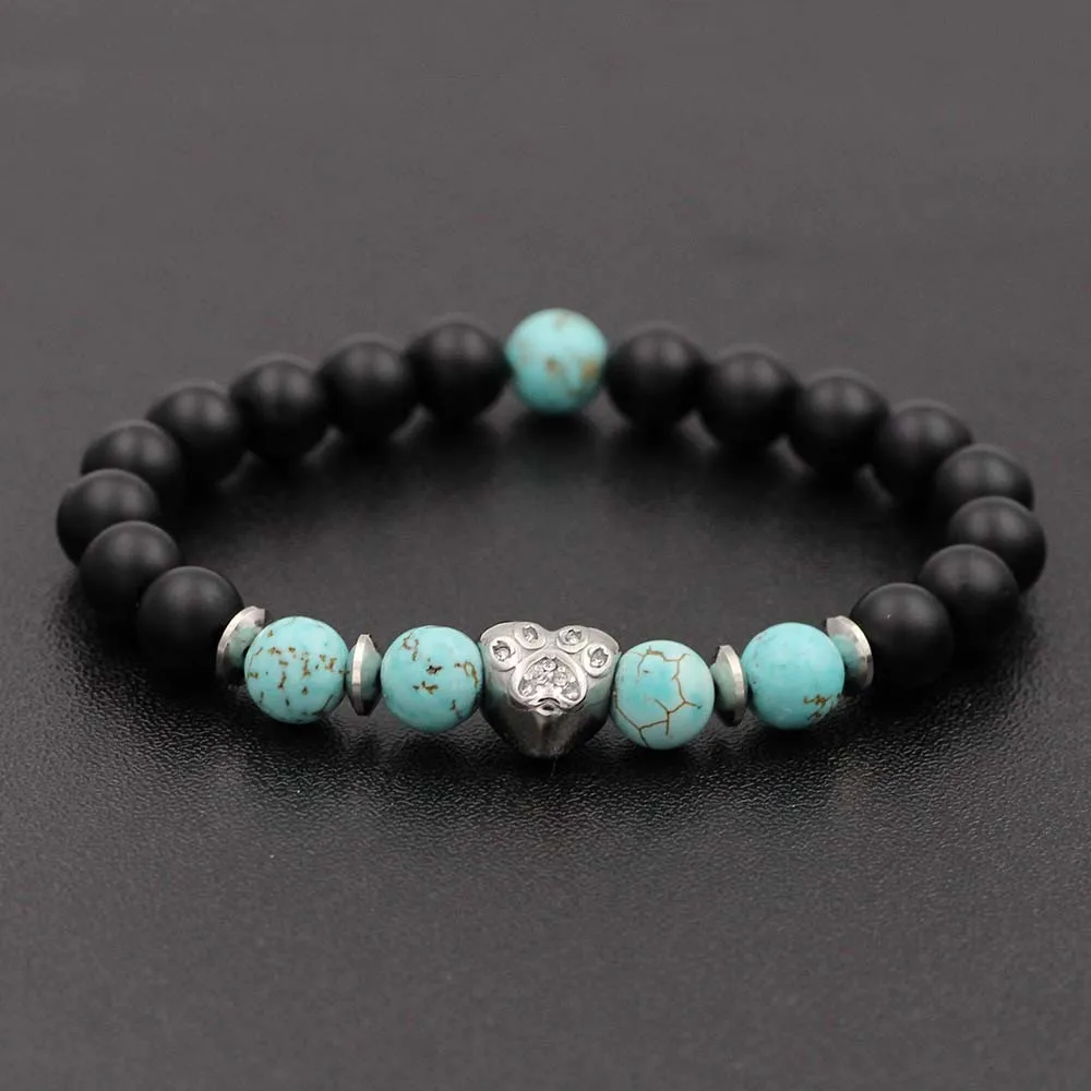 316l Stainless Steel Heart Beads Bracelets&Bangles Charm Men Natural Stone Paw Strand Bracelet Women Yoga Prayer Jewelry Gifts