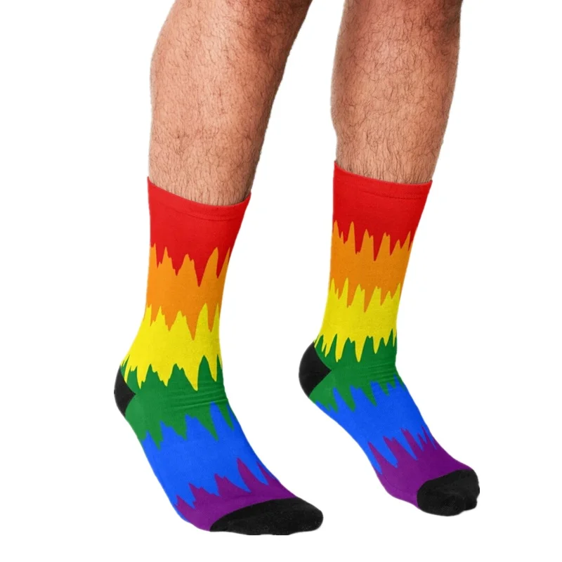 Забавные мужские носки 2021 счастливые в стиле хип хоп с принтом радужных полос